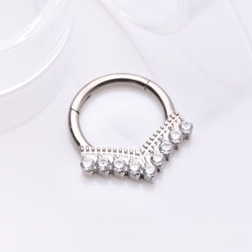 Detail View 1 of Implant Grade Titanium Majestic Chevron Sparkle Clicker Hoop Ring-Clear Gem